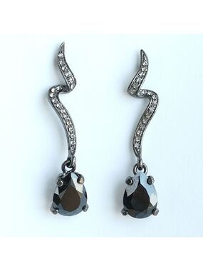 Long Black CZ and Smoke Crystals chandelier earrings 🆕